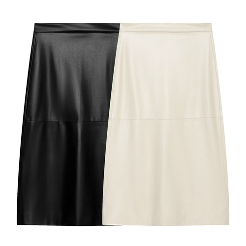 Damen Hochtaillierter Midirock aus Lederimitat mit Bahnennaht Drune