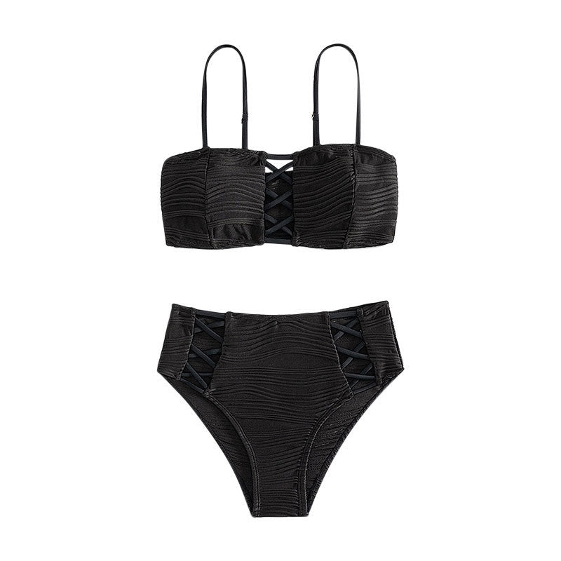 Damen Bikini-Set mit strukturierter Oberfläche und dekorativen Einsätzen Drune