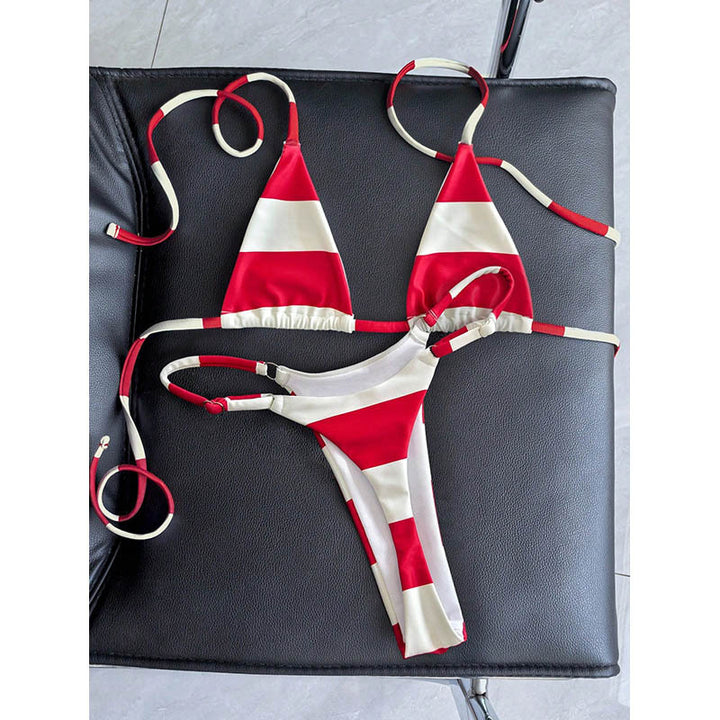 Damen Triangel-Bikini mit modischen Längsstreifen Drune