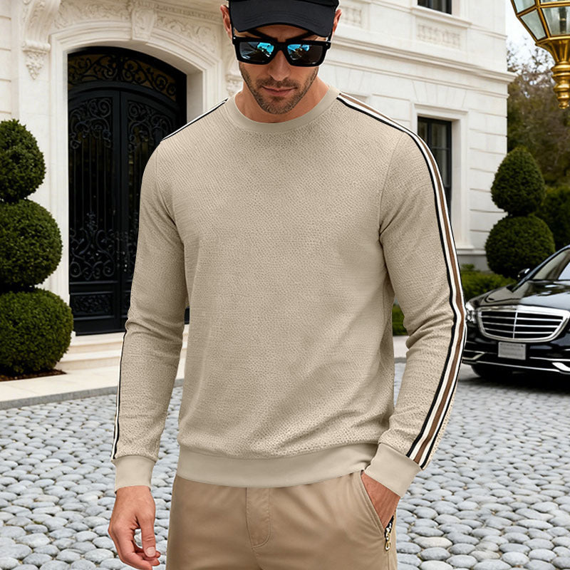 Herren Feinstrukturiertes Rundhals‑Sweatshirt mit sportiven Kontraststreifen an den Ärmeln Drune