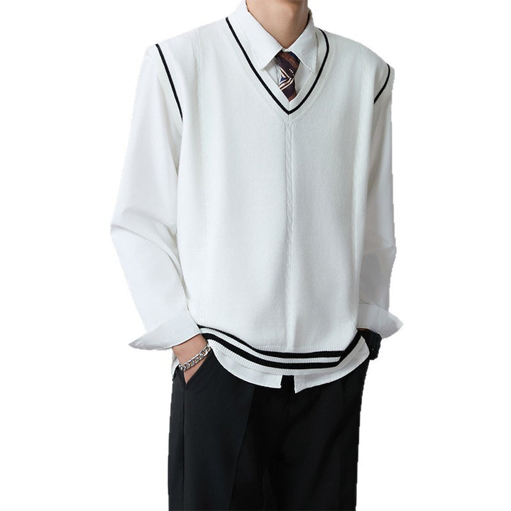 Herren Eleganter V-Ausschnitt Strickpullover mit Knopfleiste Drune