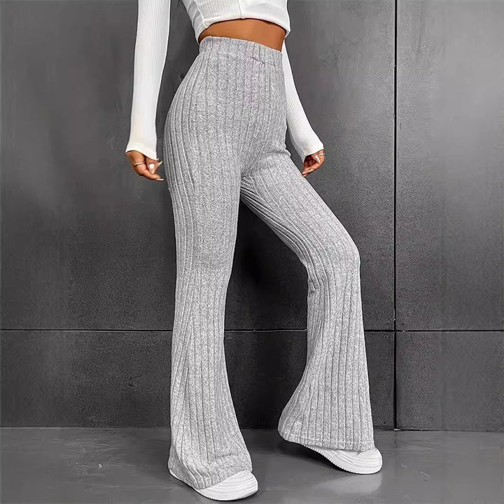 Damen Strick-Palazzo-Hose mit elegantem Rippendesign und hohem Bund Drune