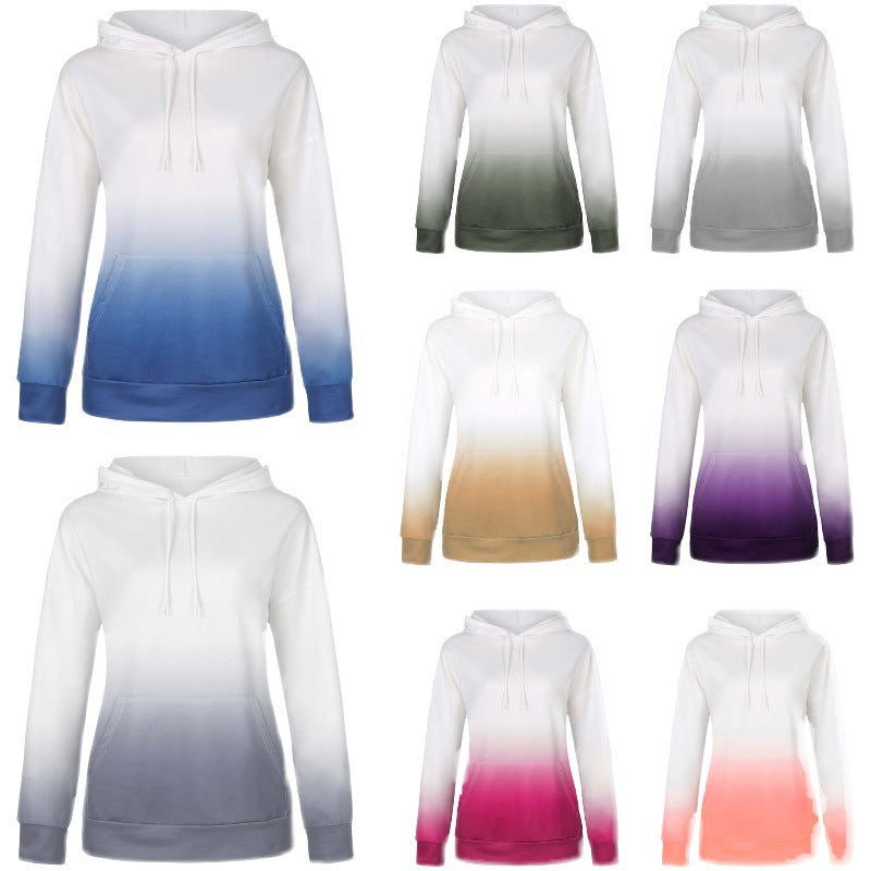 Damen Oversize Kapuzenpullover mit Dip-Dye Farbverlauf und Kängurutasche Drune