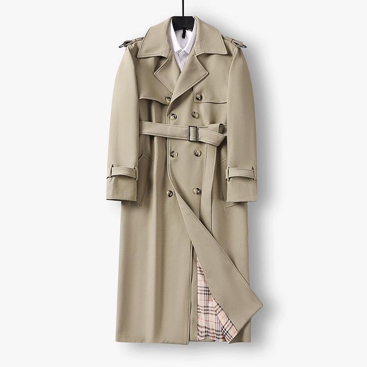 Damen Eleganter lang geschnittener Wollmix-Trenchcoat mit doppelreihiger Knopfleiste und Bindegürtel Drune