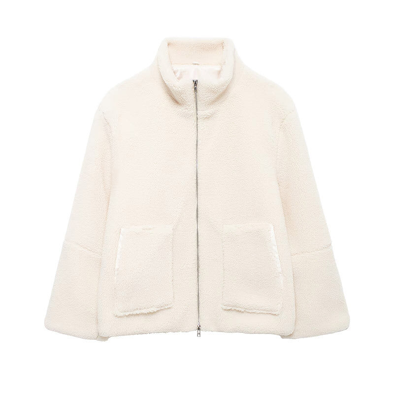 Damen modische Fleecejacke mit praktischen Taschen und Stehkragen Drune