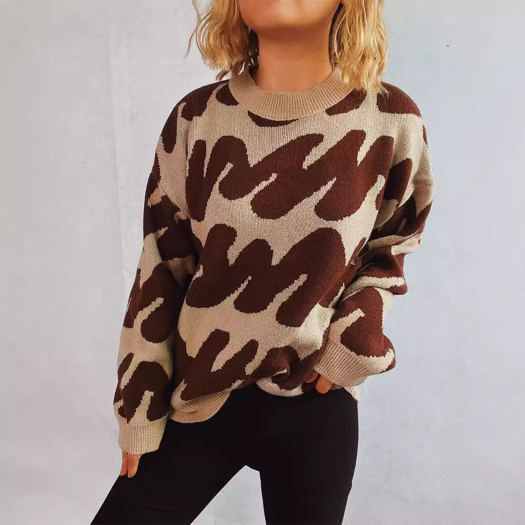 Damen Oversized Strickpullover mit auffälligem Muster Drune