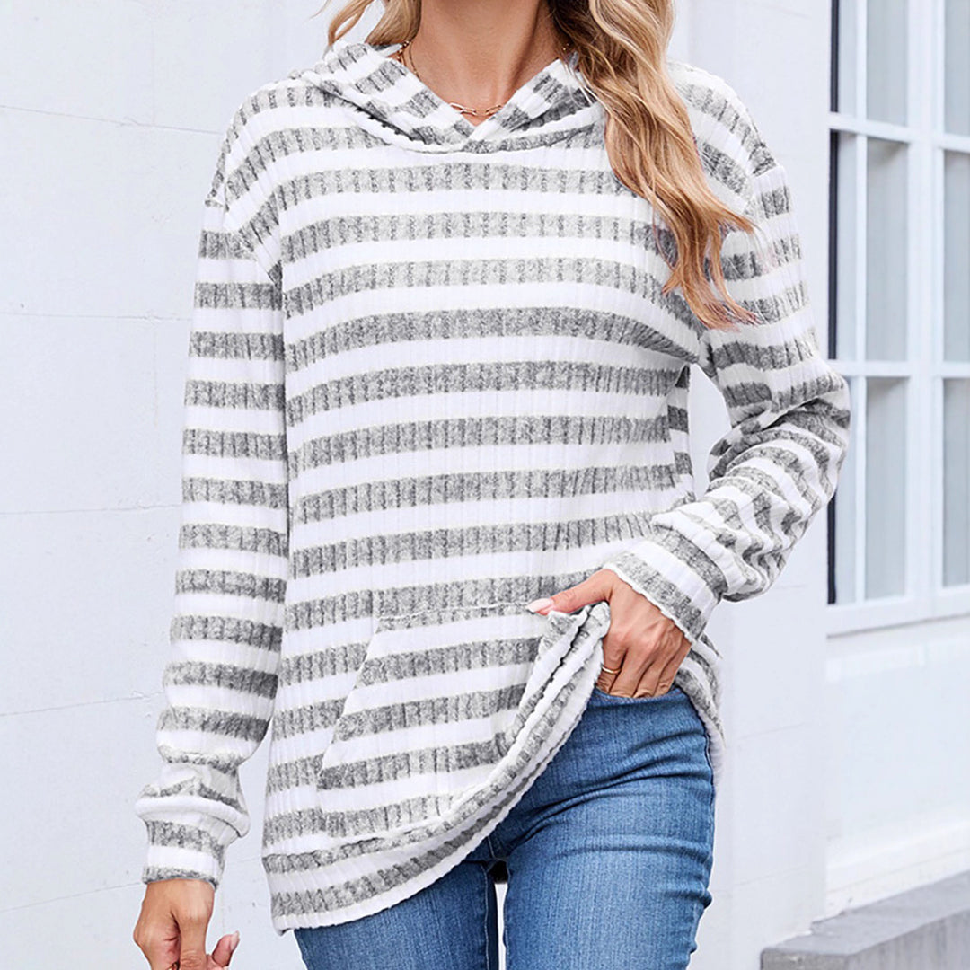 Damen Lässiger Hoodie mit gestreiftem Design und praktischen Taschen Drune