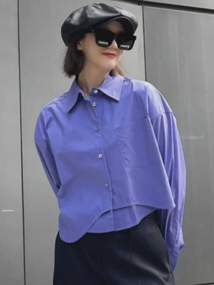 Damen Modische cropped Bluse mit oversized Schnitt Drune