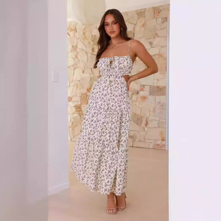 Damen Maxi-Hängemattenkleid mit Raffung und Spitzenakzenten Drune