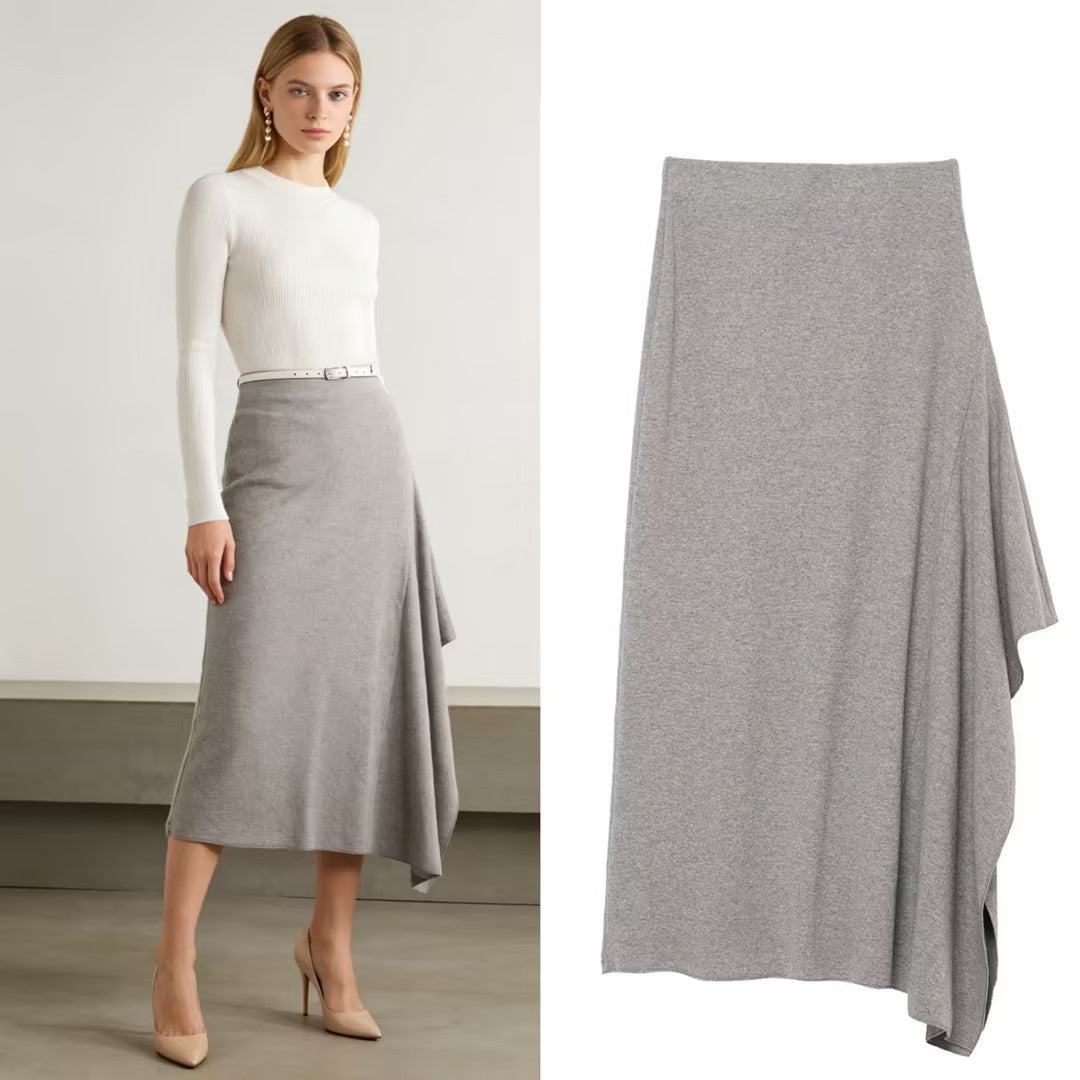 Damen Asymmetrischer Midirock aus Feinstrick mit drapiertem Seitenschlitz Drune