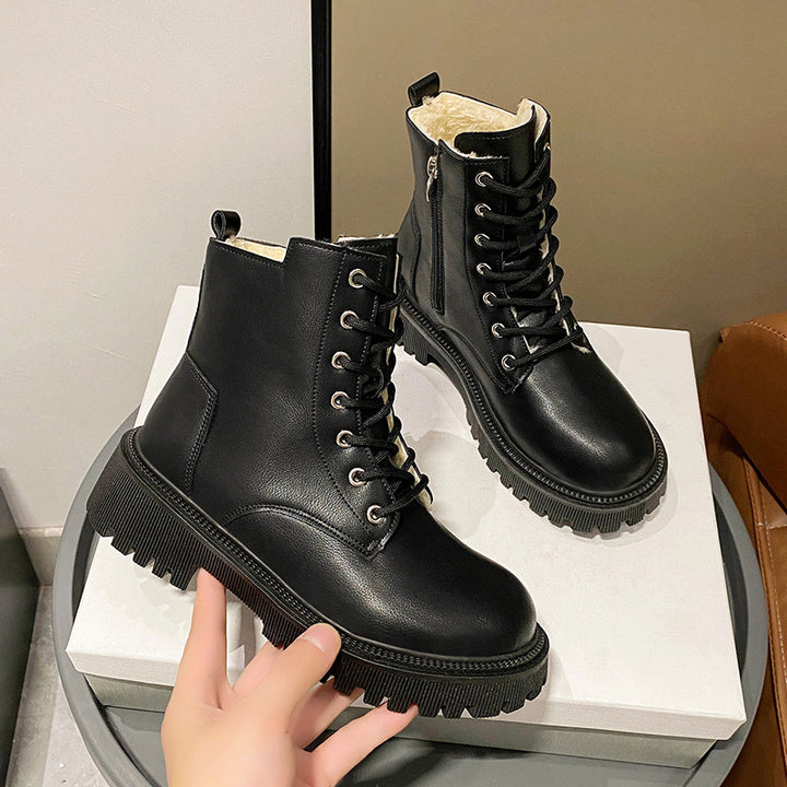 Damen Gefütterte Schnür-Bikerboots mit dicker Profilsohle Drune