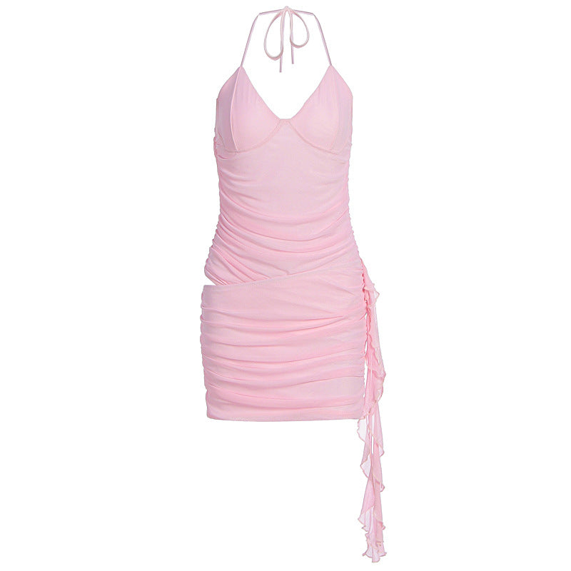 Damen Sexy Wickelkleid mit Rüschendetails und verstellbarem Träger Drune