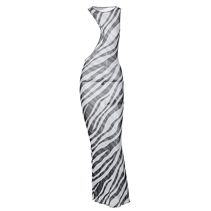 Damen Maxikleid mit asymmetrischem Schnitt und transparentem Zebra-Muster Drune