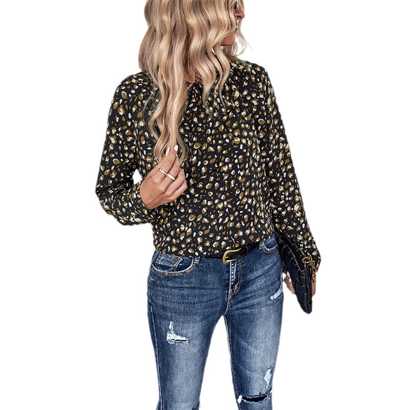 Damen Verspielte Bluse mit Punkten und Schleifen Drune