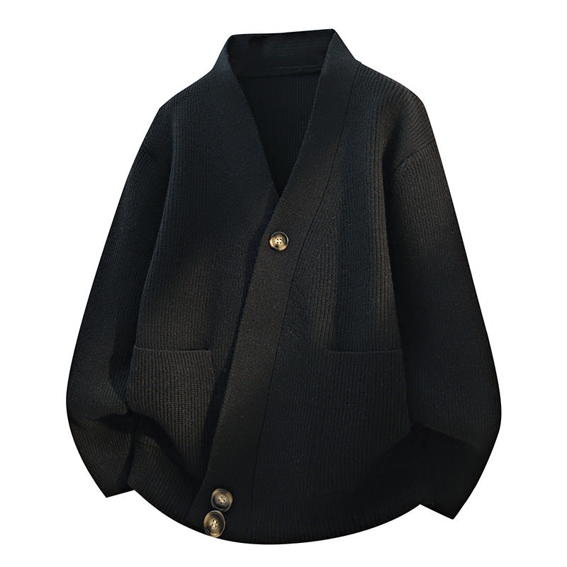 Damen Oversize-Strickjacke mit großem V-Ausschnitt, aufgesetzten Taschen & Holzknöpfen Drune