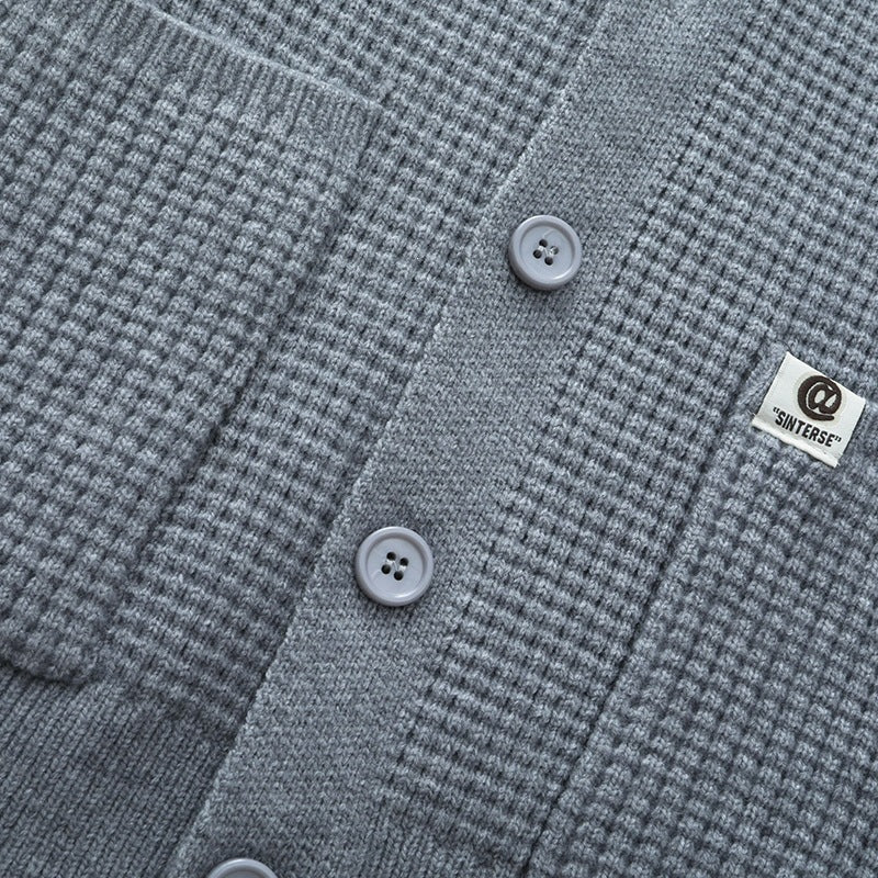 Herren Grobstrukturierte Hemdjacke-Strickcardigan mit Waffelstruktur, Hemdkragen & aufgesetzten Taschen Drune