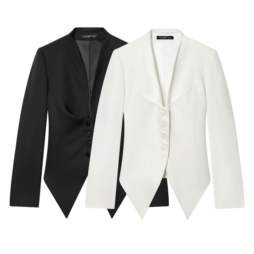 Damen nan taillierter Blazer mit Schalkragen, figurbetonter Knopfleiste und spitz zulaufendem Zipfelsaum Drune