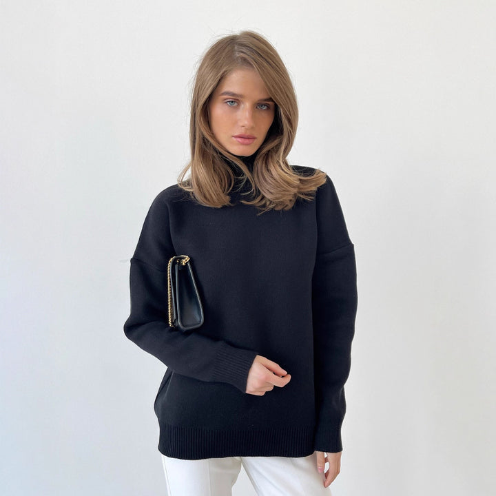 Damen eleganter Strickpullover mit hohem Kragen Drune