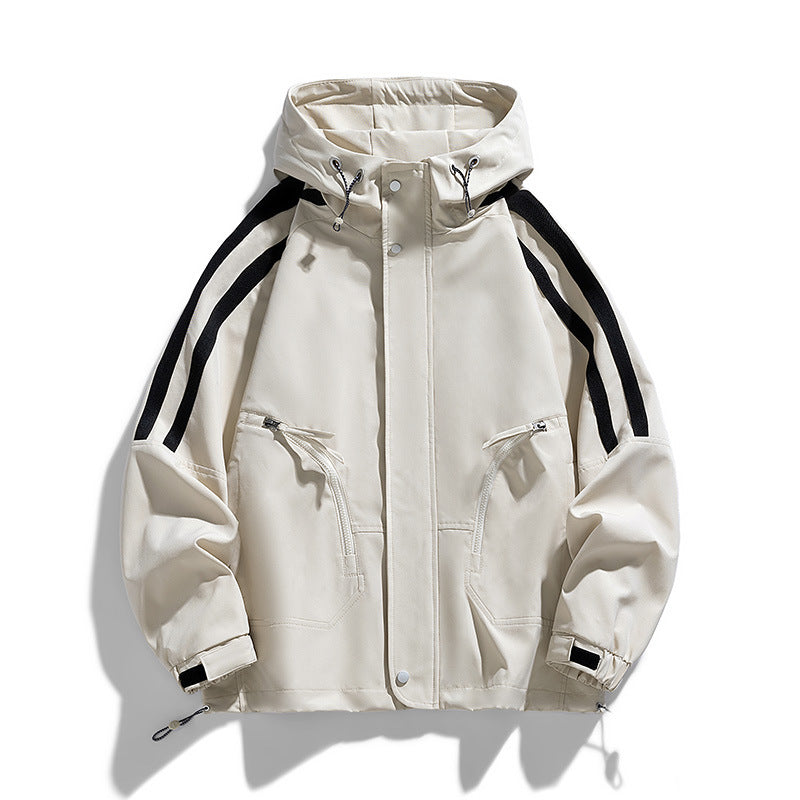 Unisex Sportlich-urbaner Kapuzen-Windbreaker mit Kontraststreifen Drune