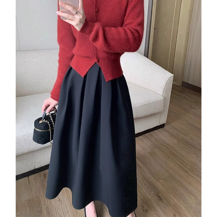 Damen Eleganter Maxirock mit Falten Drune