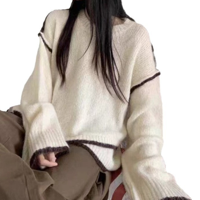 Damen Grober Strickpullover mit Kontrastfarben und lässigem Schnitt Drune
