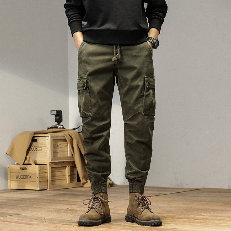 Herren Robust geschnittene Canvas-Cargo-Jogginghose mit Tunnelzugbund, Knieabnähern und elastischen Knöchelabschlüssen Drune