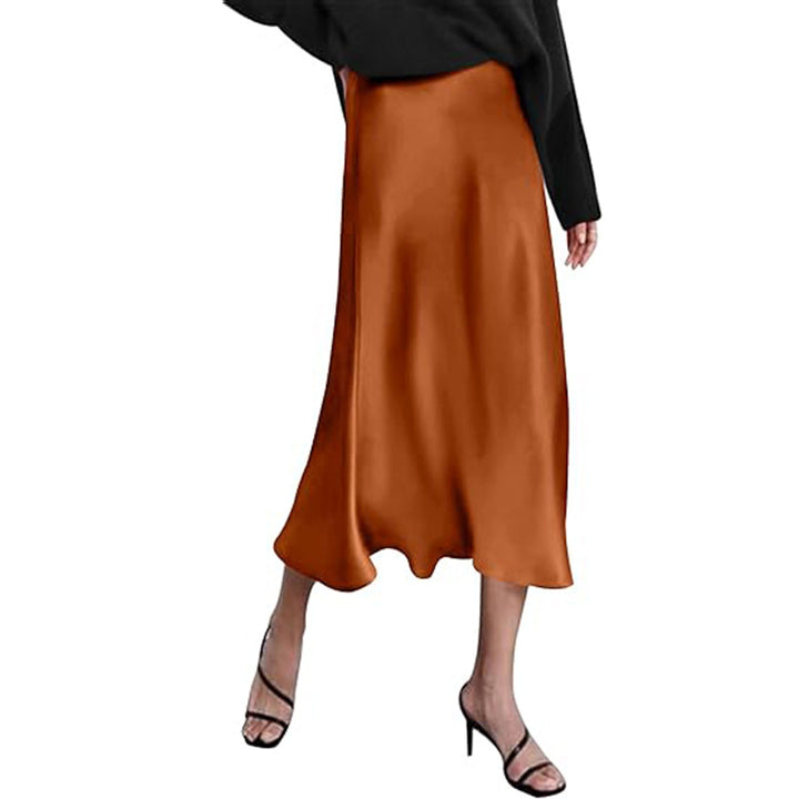 Damen eleganter Midi-Rock aus satinierter Viskose mit fließendem Fall Drune