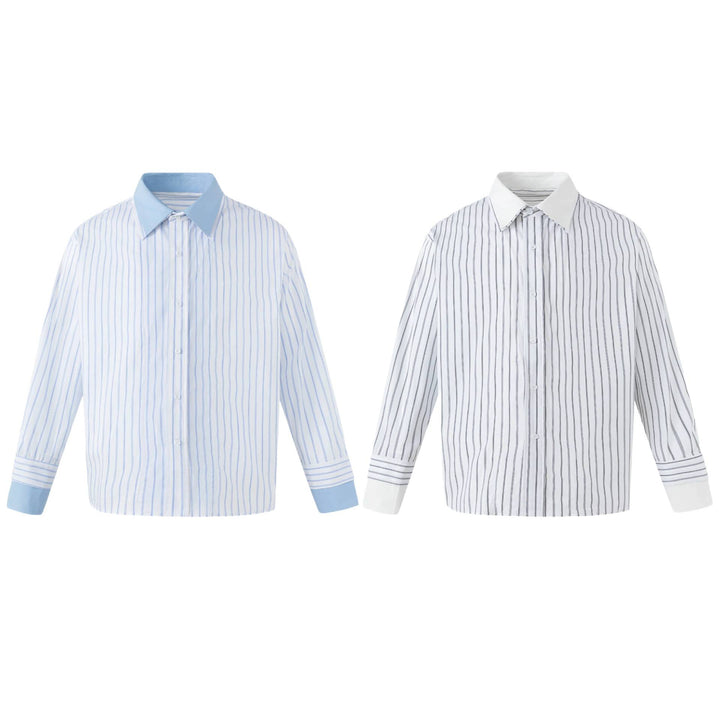 Damen Gestreiftes Oversize-Hemd mit kontrastreichem Kentkragen Drune