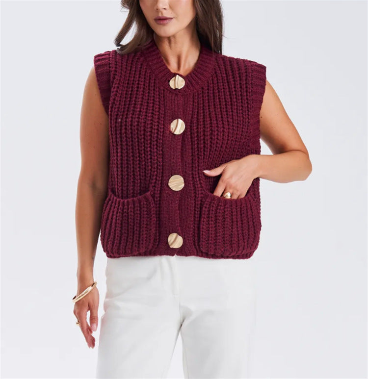 Damen Grobgestrickter Oversize Cardigan mit Zierknöpfen Drune