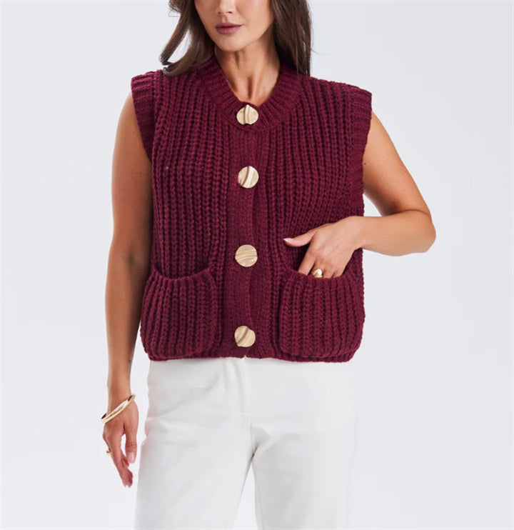 Damen Grobgestrickter Oversize Cardigan mit Zierknöpfen Drune