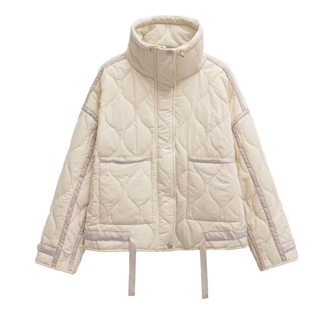 Damen 200+ gesteppte Cropped‑Kurzjacke mit hohem Stehkragen, Tunnelzug und aufgesetzten Taschen Drune