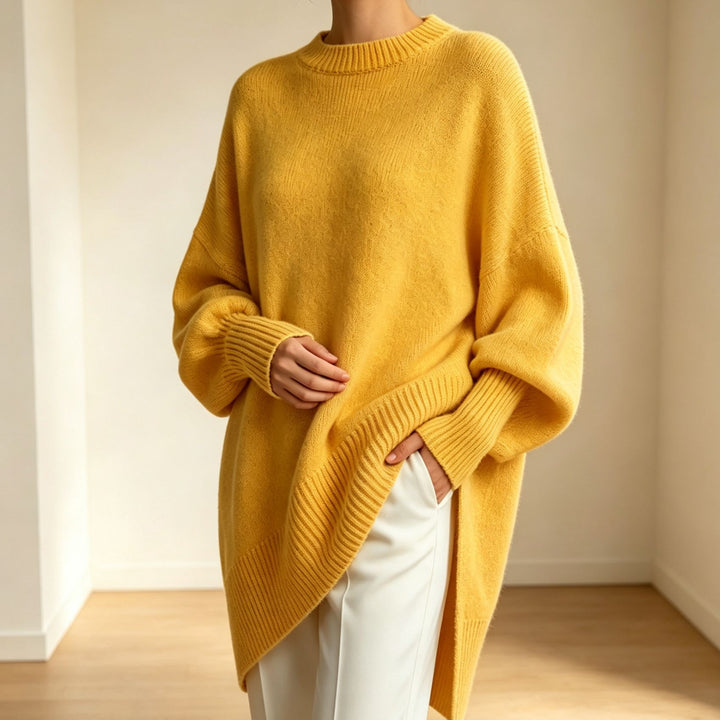 Damen Oversize Longline Feinstrick-Pullover mit Raglanärmeln und geripptem Saum Drune