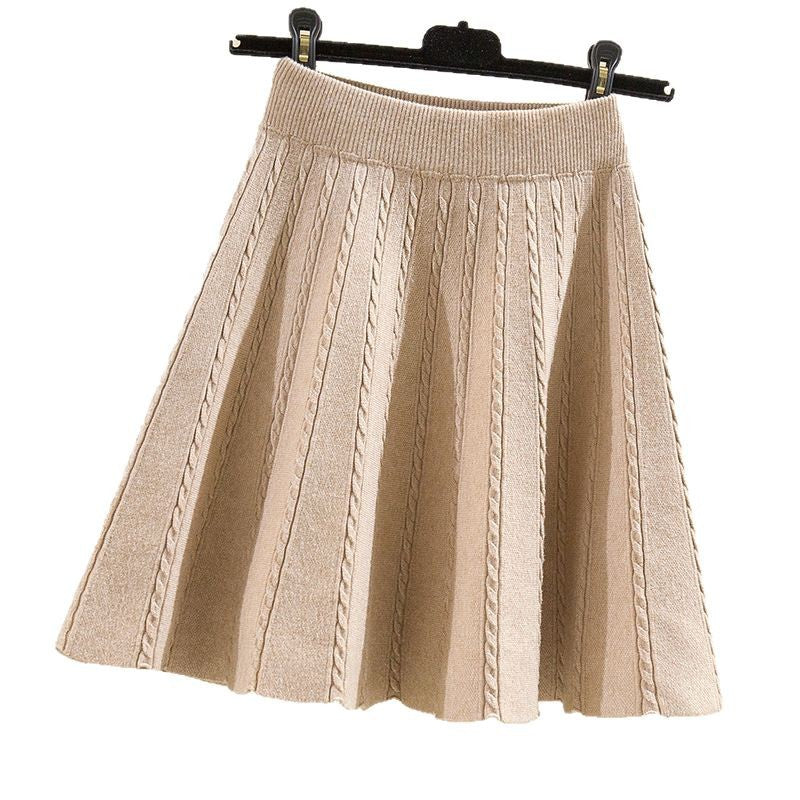 Damen Plissierter Strickrock mit hohem Bund Drune