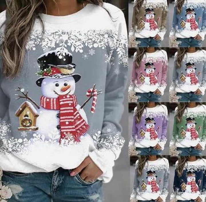 Damen nan weihnachtliches Sweatshirt mit Schneemann-Motiv und Rundhalsausschnitt Drune