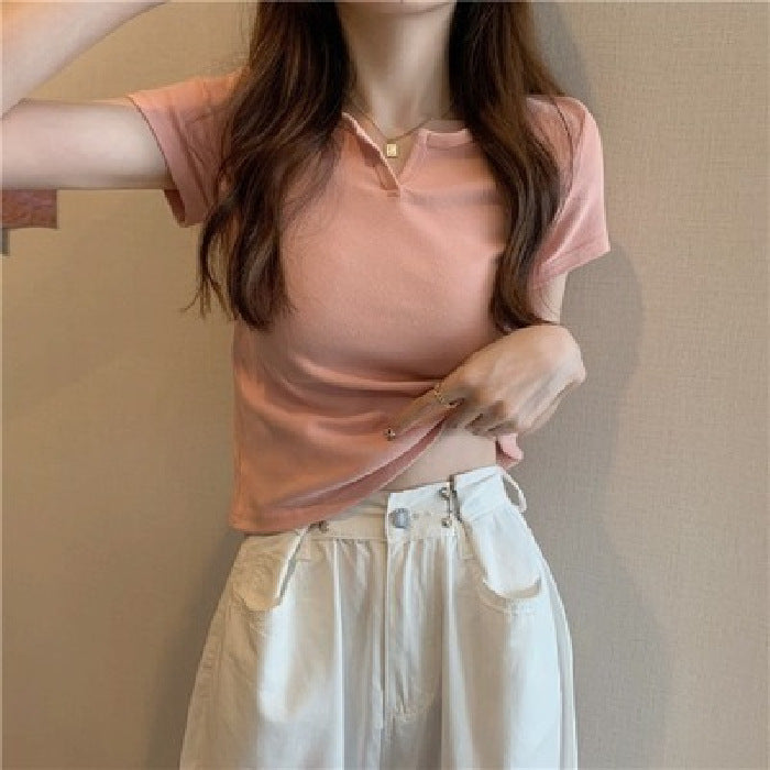 Damen Cropped T-Shirt mit figurbetontem Schnitt und modernen Akzenten Drune