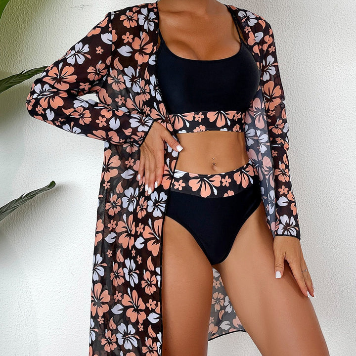 Damen Strandcover-Up mit floralem Design und eleganter Transparenz Drune