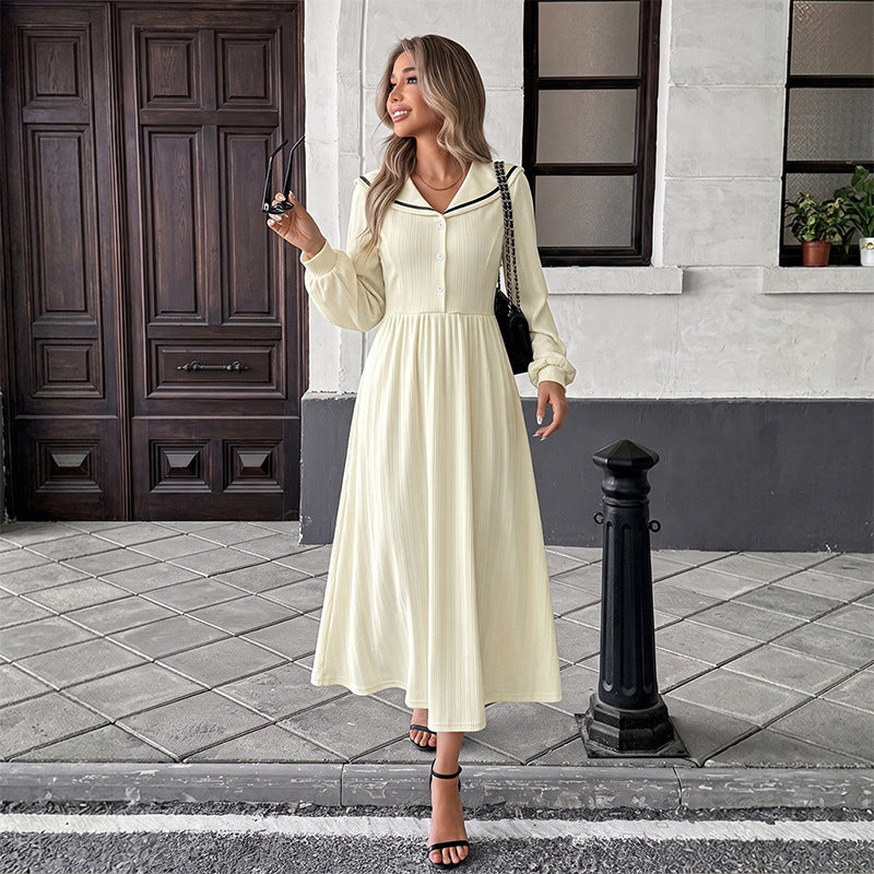 Damen Elegantes Maxikleid mit Knopfdetails und Kragen Drune