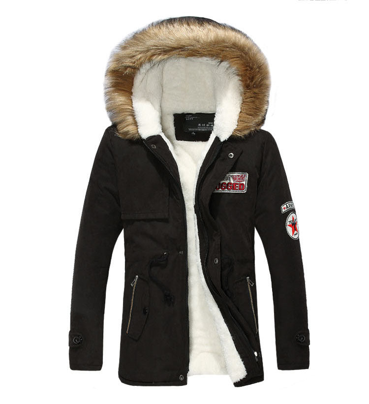 Herren stylische Winterjacke mit abnehmbarer Kapuze Drune