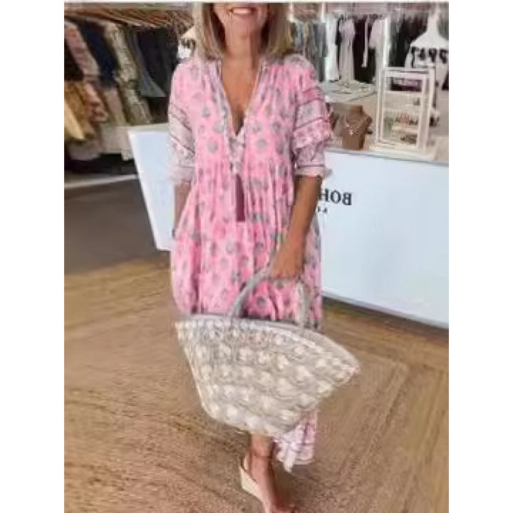 Damen Luftiges Tunika-Kleid mit floralen Mustern und feinen Rüschendetails Drune