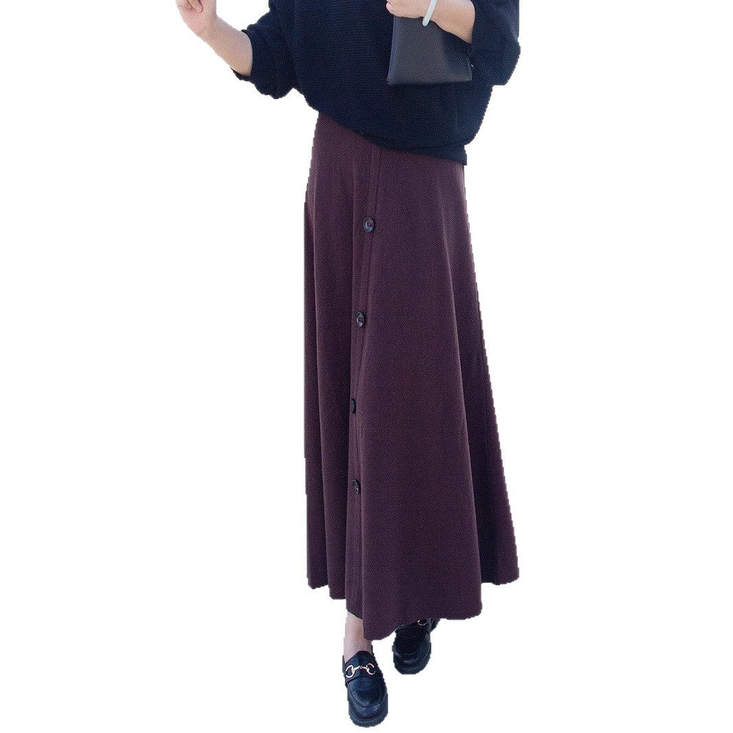 Damen Langer Faltenrock mit Knopfdetails Drune