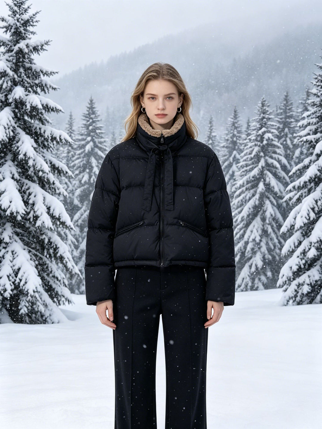 Damen nan cropped wattierte Jacke mit Sherpa-Kragen, hochschließendem Stehkragen und verdecktem Reißverschluss Drune