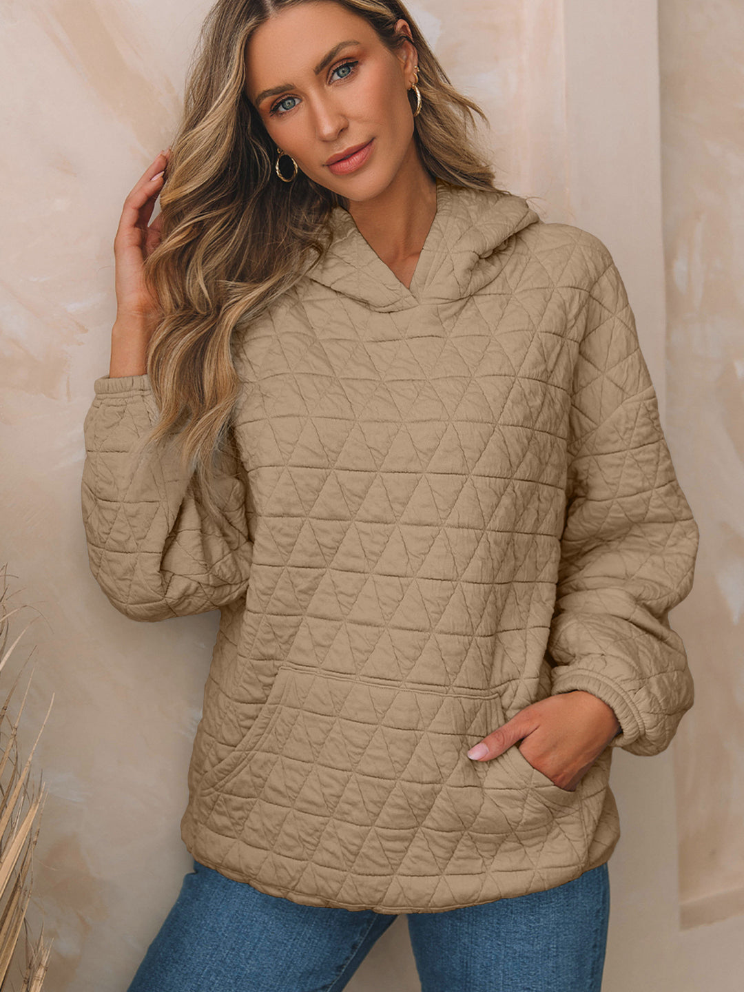 Damen Gepolsterter Stepp-Kapuzenpullover mit Kängurutasche Drune