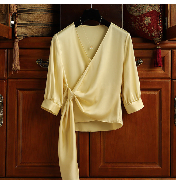 Damen Elegante Wickelbluse mit Taillenbund Drune