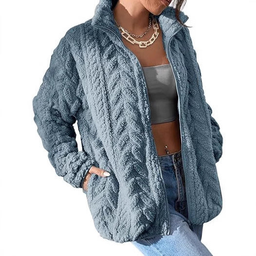 Damen Kuschel-Fleecejacke mit Oversized-Schnitt und Stehkragen Drune