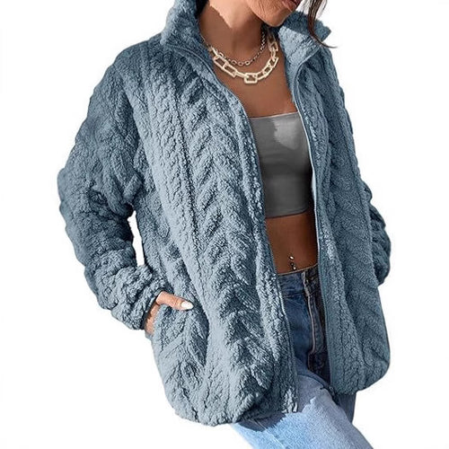 Damen Kuschel-Fleecejacke mit Oversized-Schnitt und Stehkragen Drune