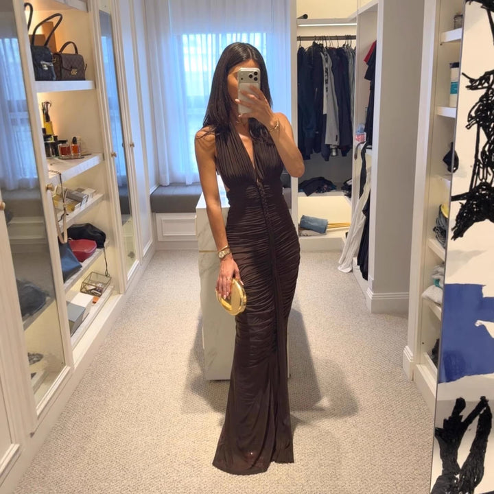 Damen elegantes trägerloses Abendkleid mit raffiniertem Drapé und tiefem Ausschnitt Drune