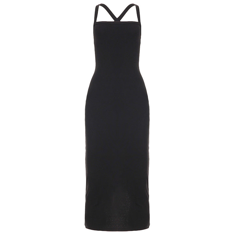 Damen Langarm-Maxikleid mit elegantem X-Rücken-Design und figurbetontem Schnitt Drune