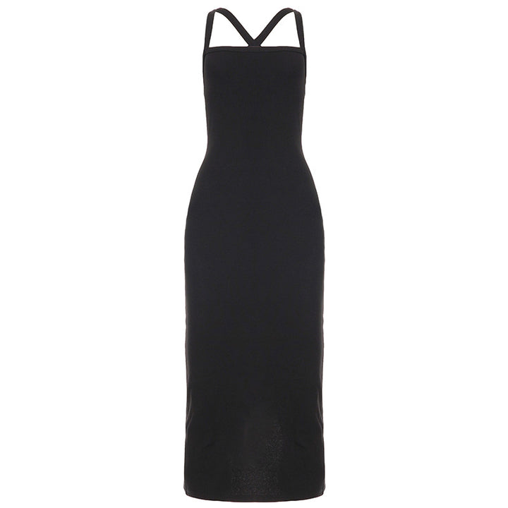 Damen Langarm-Maxikleid mit elegantem X-Rücken-Design und figurbetontem Schnitt Drune
