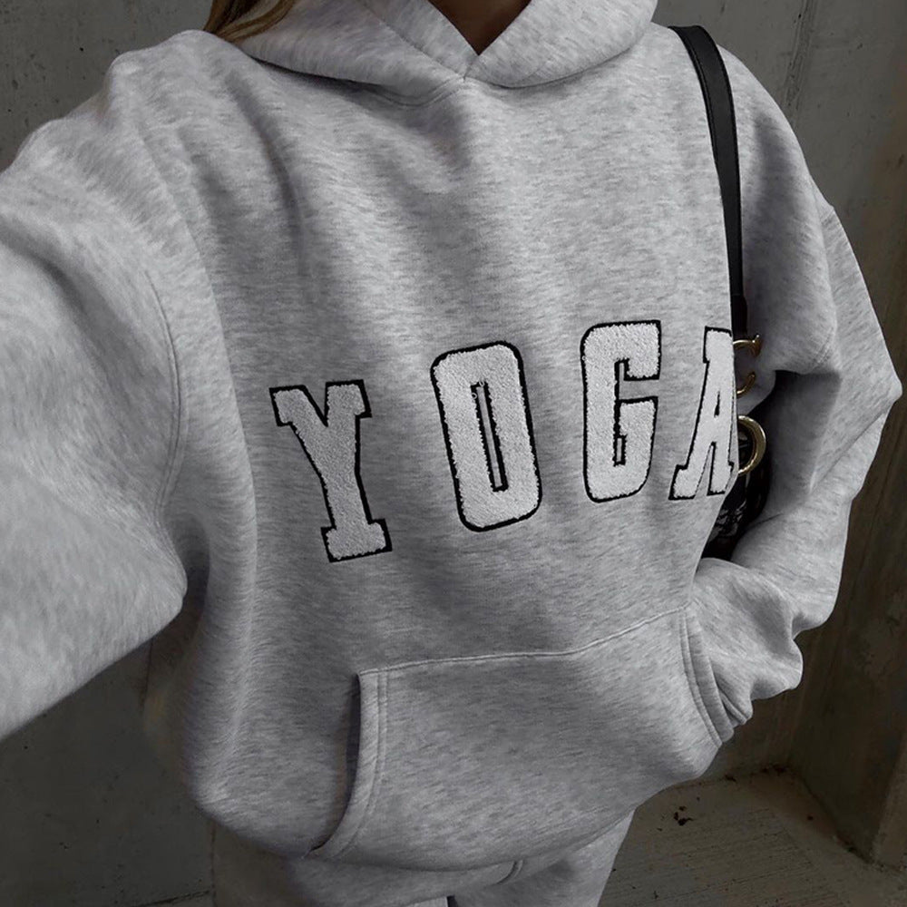 Damen lässiger Kapuzenpullover mit Yoga-Stickerei Drune