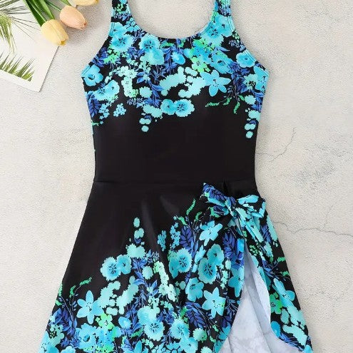 Damen Einteiler Badeanzug mit floralem Wickeldesign Drune